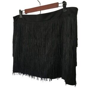 Women Fringe Stretch Knit Skirt Size XL High Waist Short Pencil Bodycon Black S4